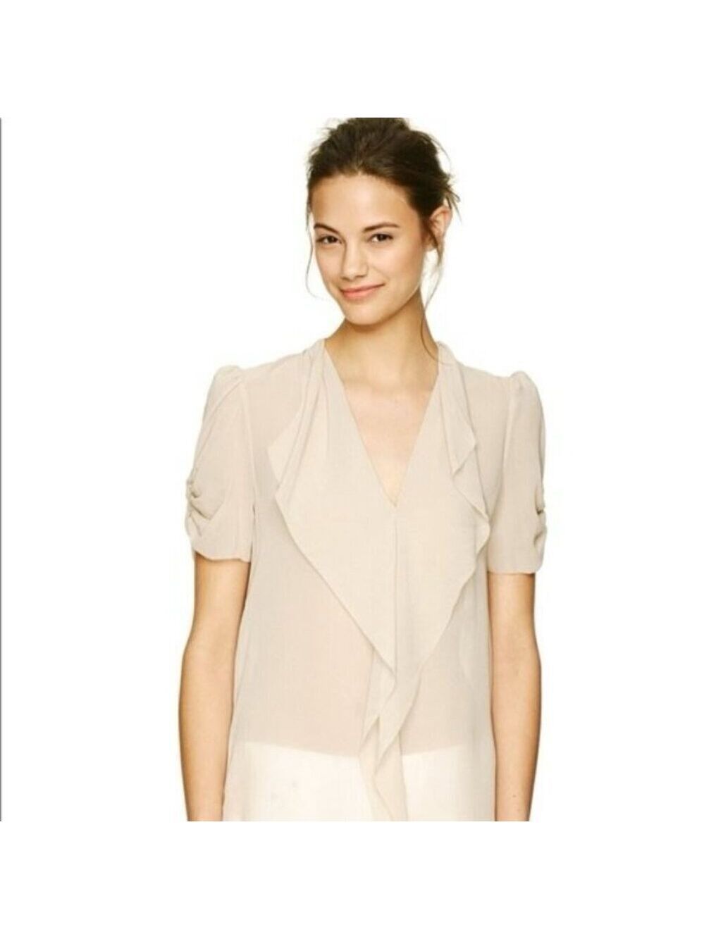*Babaton (Aritzia) Cream Sheer Minimalist Layering Top Lightweight Blouse XXS